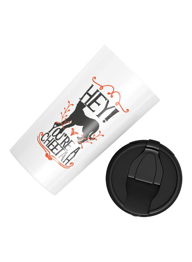 Double-Wall Stainless Steel Printed Tumbler with Lid White/Black - Image 3