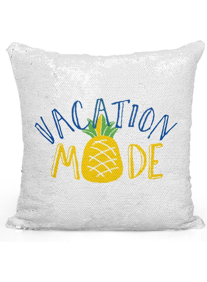 Vacation Mode Themed  Sequin Decorative Throw Pillow White/Yellow/Blue 40x40cm - Image 1