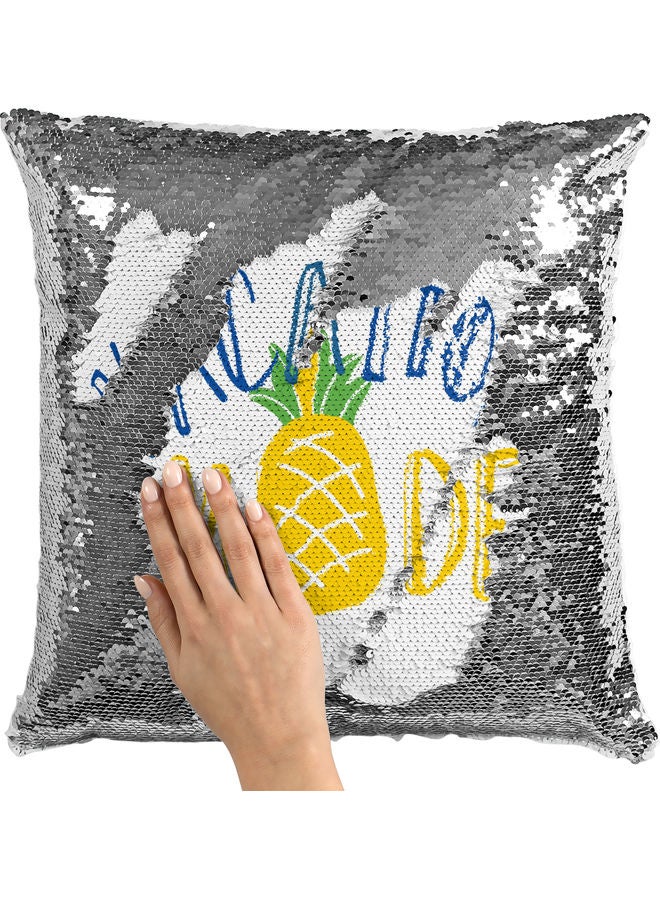 Vacation Mode Themed  Sequin Decorative Throw Pillow White/Yellow/Blue 40x40cm - Image 2