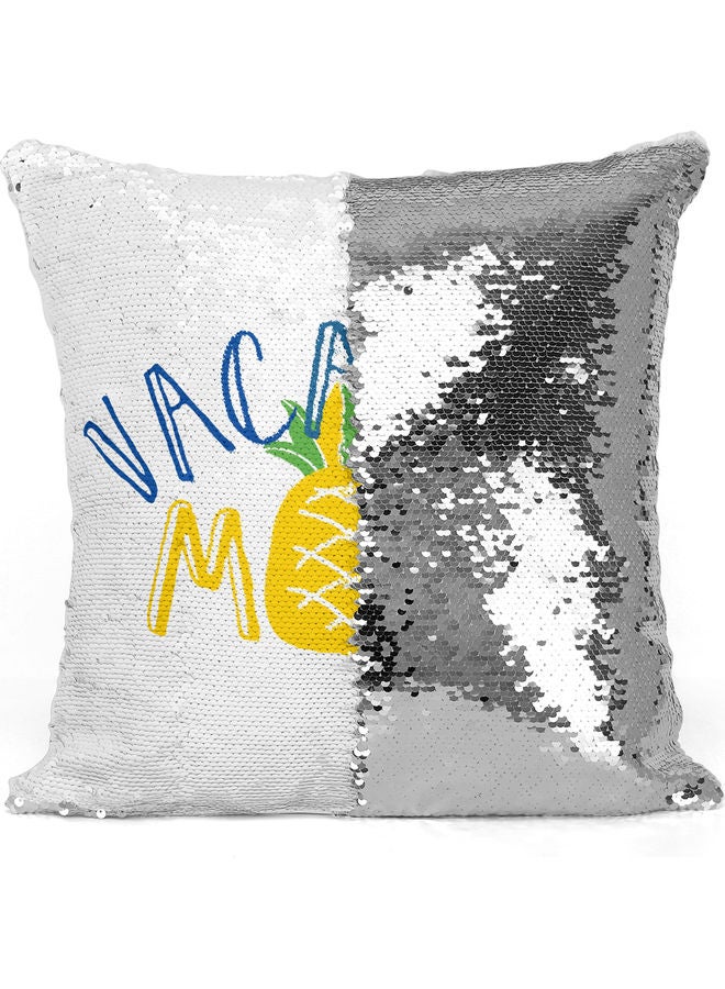 Vacation Mode Themed  Sequin Decorative Throw Pillow White/Yellow/Blue 40x40cm - Image 3