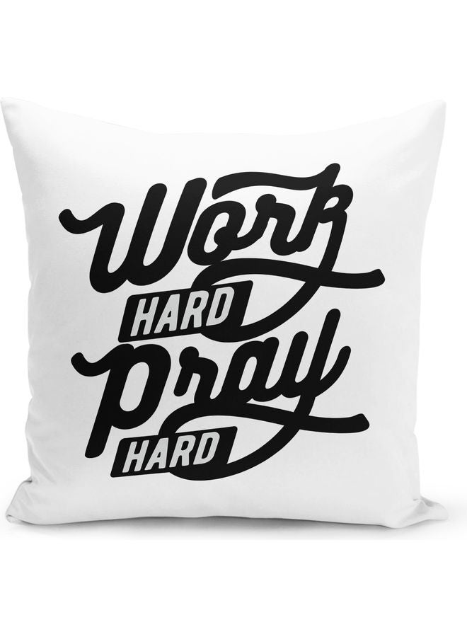 وسادة زينة للديكور مزينة بطبعة عبارة "Work Hard" للحث على العمل والتواضع أبيض/ أسود - Image 1