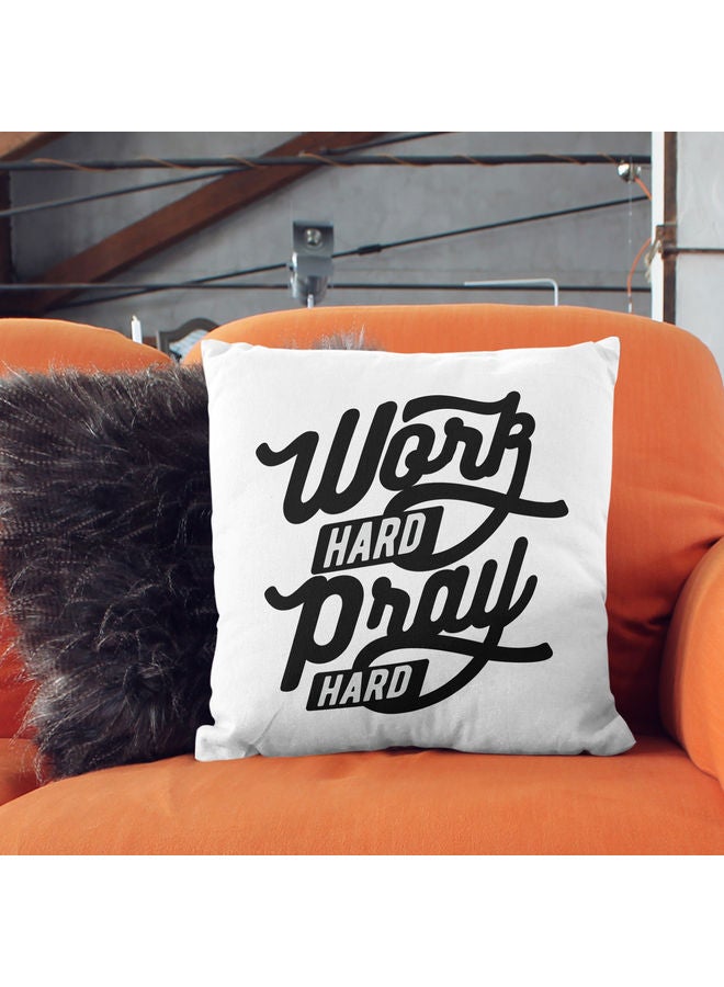 وسادة زينة للديكور مزينة بطبعة عبارة "Work Hard" للحث على العمل والتواضع أبيض/ أسود - Image 2