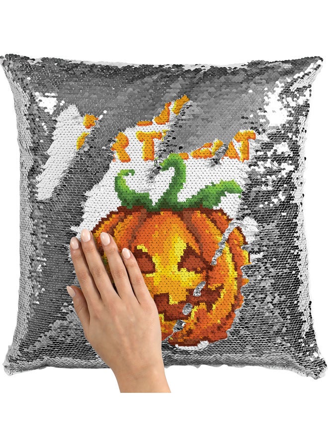 Halloween Themed Sequin Decorative Throw Pillow White/Orange/Silver 40x40cm - Image 2