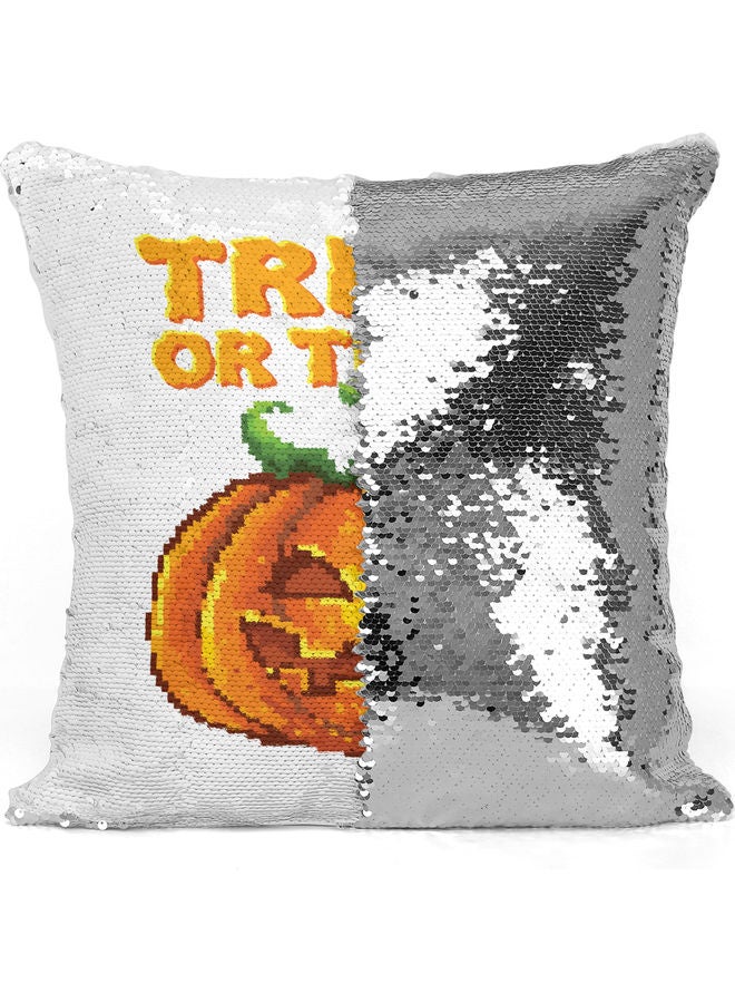 Halloween Themed Sequin Decorative Throw Pillow White/Orange/Silver 40x40cm - Image 3