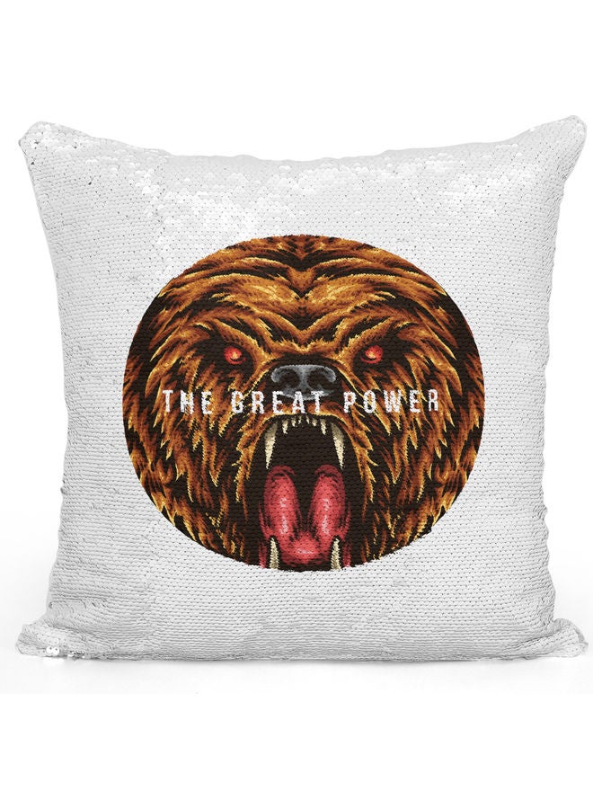 Great Power Design Themed Sequin  Decorative Throw Pillow White/Silver/Brown 40x40cm - Image 1
