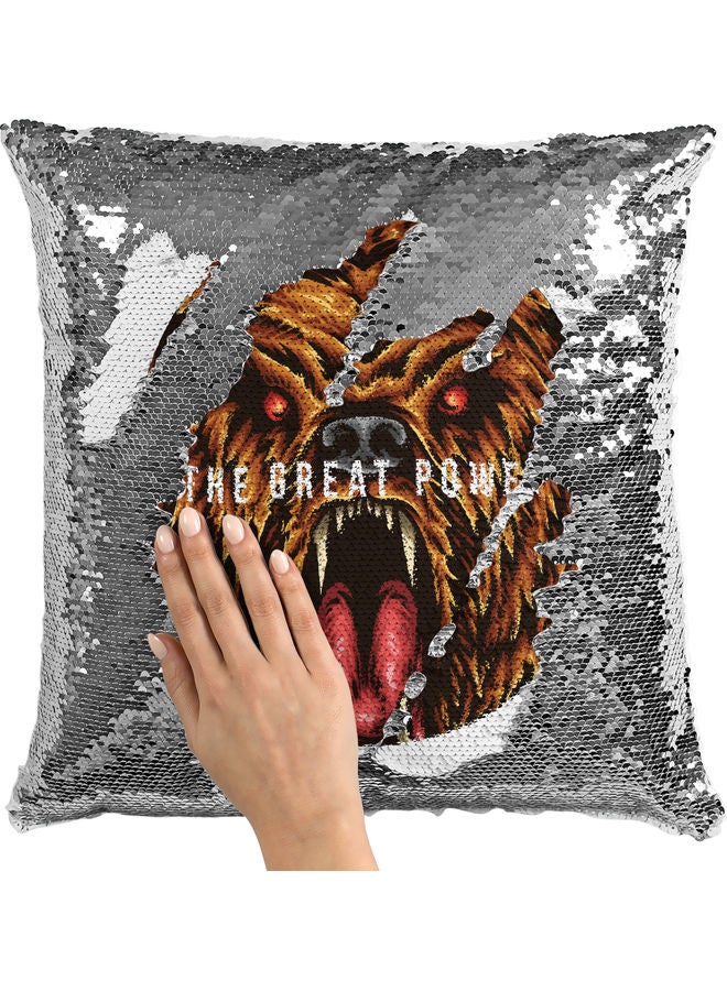 Great Power Design Themed Sequin  Decorative Throw Pillow White/Silver/Brown 40x40cm - Image 2