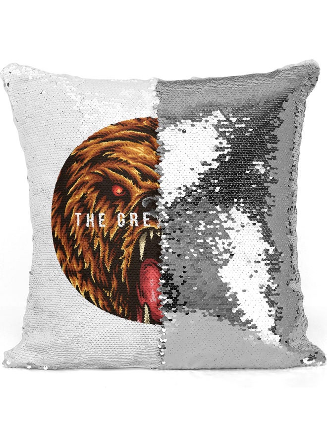 Great Power Design Themed Sequin  Decorative Throw Pillow White/Silver/Brown 40x40cm - Image 3