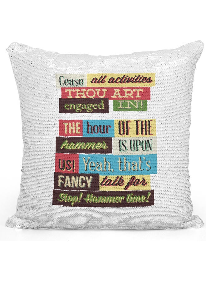 Hammer Time Themed Sequin Decorative Throw Pillow White/Blue/Silver 40x40cm - Image 1