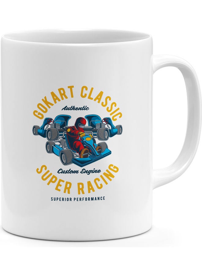 مج قهوة كلاسيكي مطبوع عليه عبارة "Go Kart Classic" أبيض - Image 1