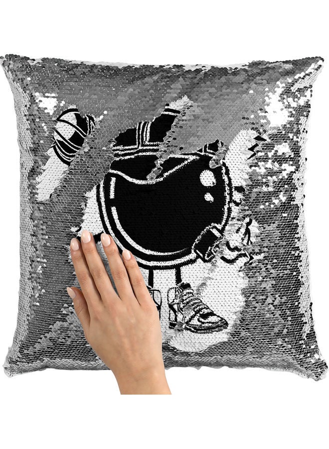 Cartoon Basket Ball Character Sequin Decorative Throw Pillow White/Silver/Black 40x40cm - Image 2