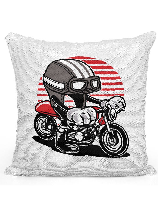 Helmet Cartoon Sequin Decorative Throw Pillow White/Black/Silver 40x40cm - Image 1