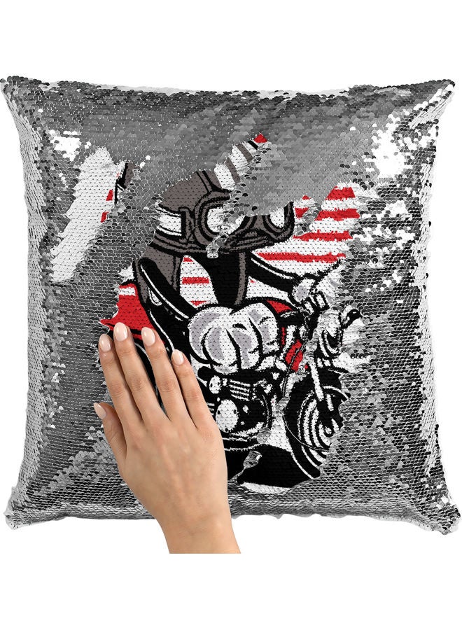 Helmet Cartoon Sequin Decorative Throw Pillow White/Black/Silver 40x40cm - Image 2