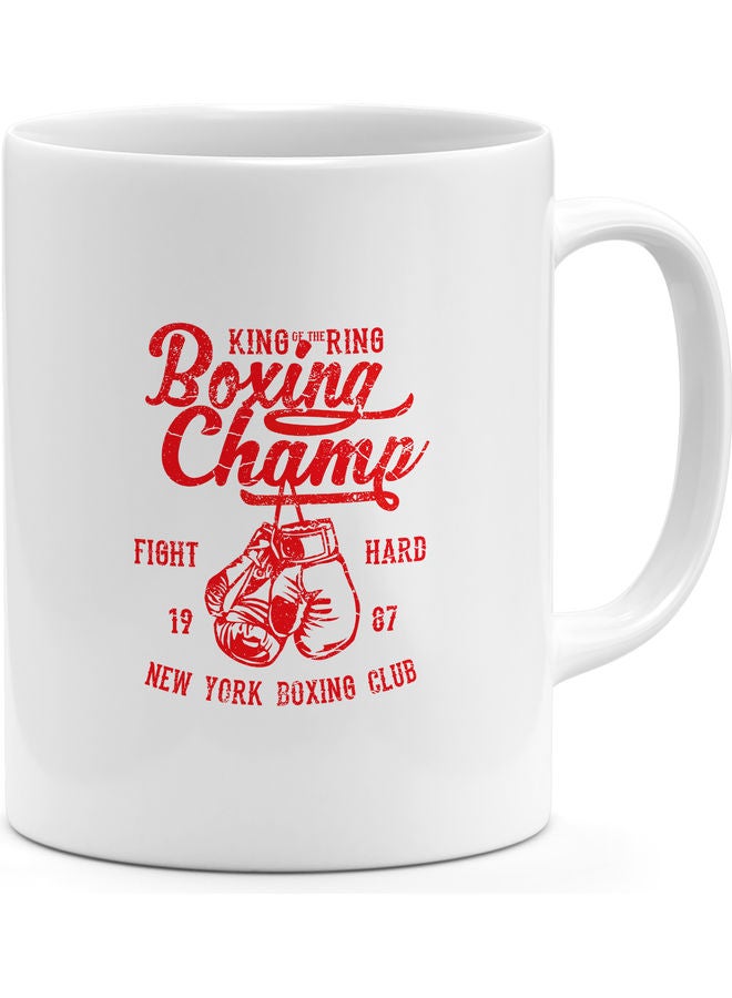 مج قهوة بتصميم عبارة "Boxing Champ" أبيض/أحمر - Image 1