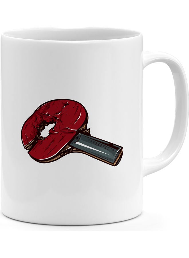 Table Tennis Racket Printed Coffee Mug White/Red/Brown 18cm - Image 1