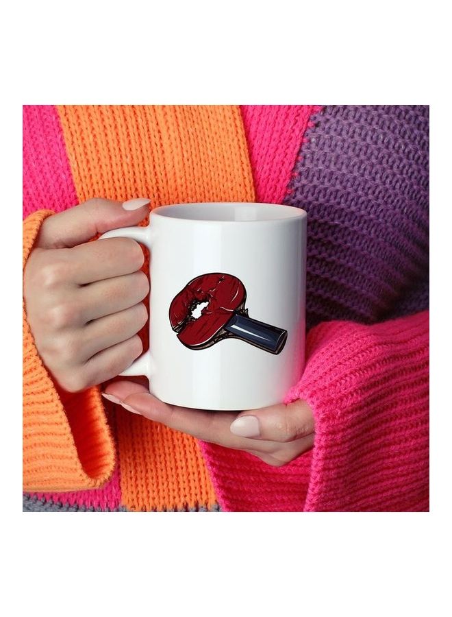Table Tennis Racket Printed Coffee Mug White/Red/Brown 18cm - Image 2