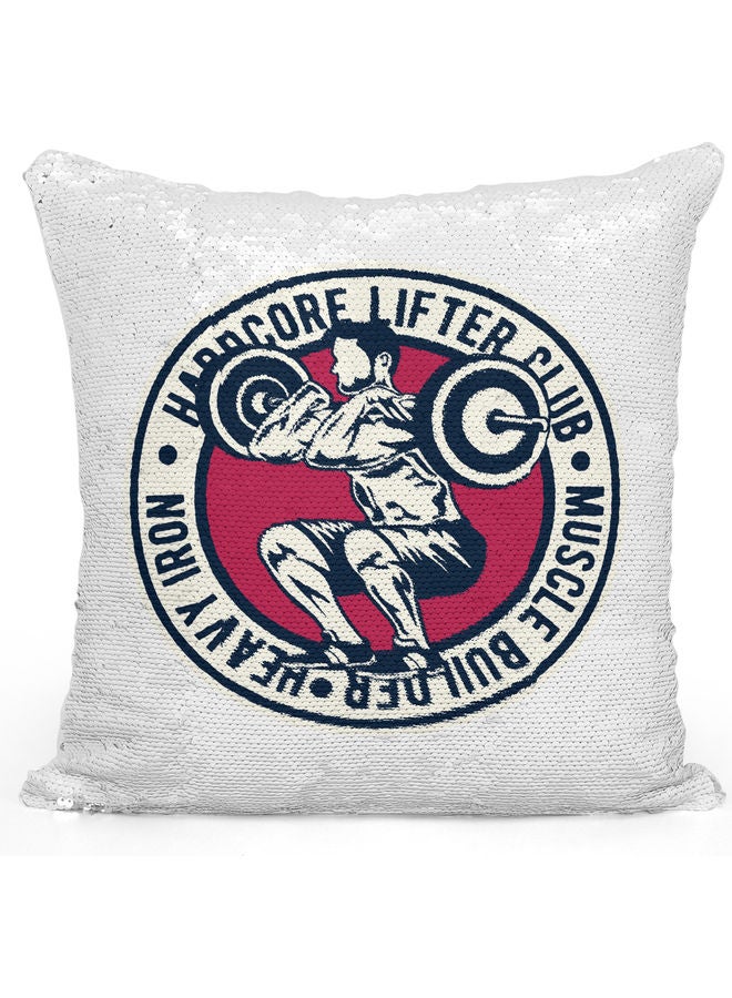 Hardcore Lifter Club Sequin Decorative Throw Pillow White/Black/Silver 40x40cm - Image 1