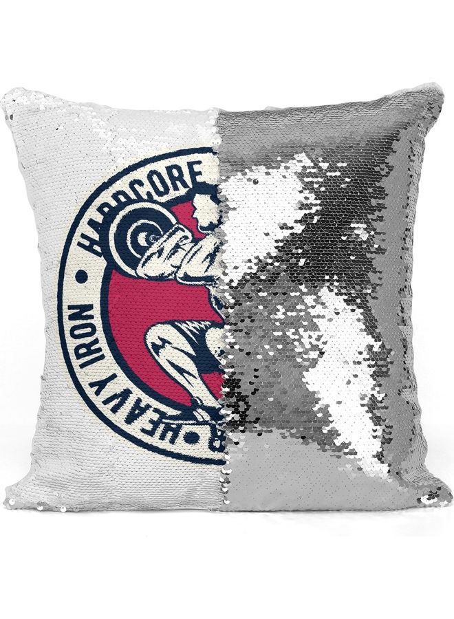 Hardcore Lifter Club Sequin Decorative Throw Pillow White/Black/Silver 40x40cm - Image 3