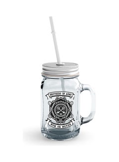 Brothers In Arms Printed Drinking Jar With Straw Clear/Silver/White