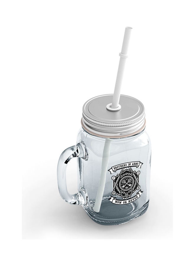 Generic - Brothers In Arms Printed Drinking Jar With Straw Clear/Silver/White - Image 1