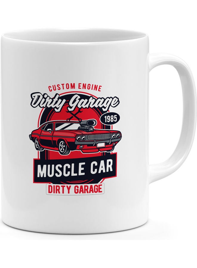 Dirty Garage Printed Coffee Mug White/Red/Black - Image 1
