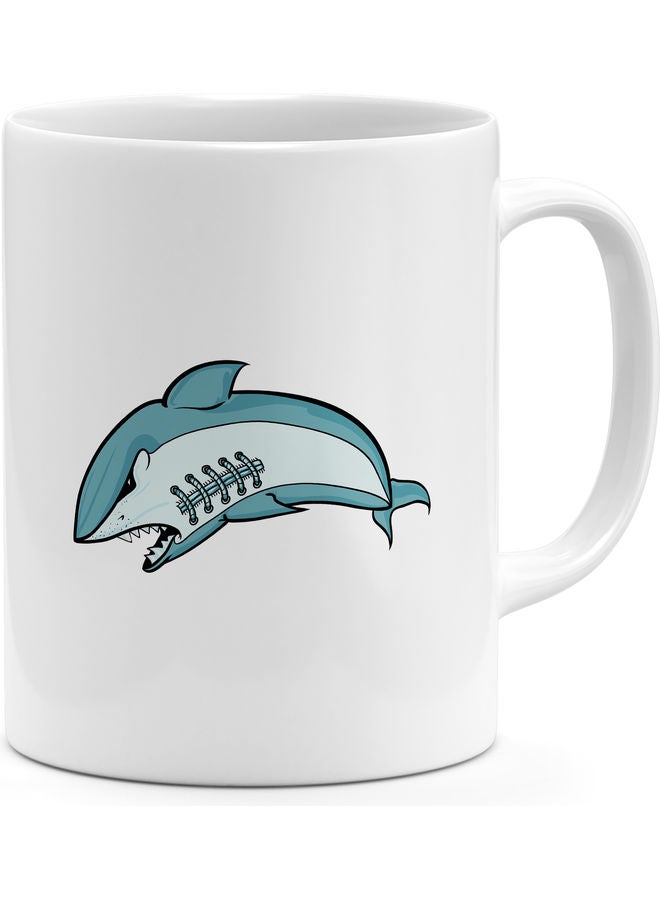 Angry Shark Printed Coffee Mug White/Blue - Image 1
