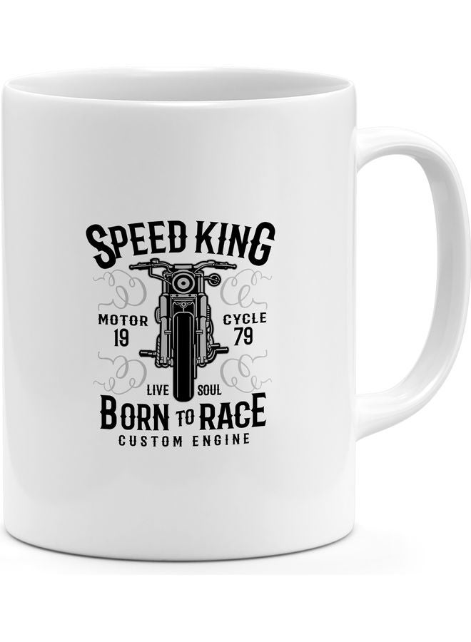 مج قهوة بتصميم دراجة ومطبوع عليه عبارة "Speed King" أبيض - Image 1