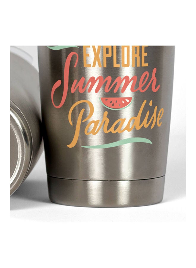 كوب مطبوع عليه عبارة "Explore Summer" مزود بغطاء . فضي/برتقالي/أصفر . - Image 3