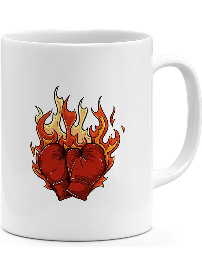 Gloves On Fire Printed Coffee Mug White/Red/Yellow 18cm  - Image 1