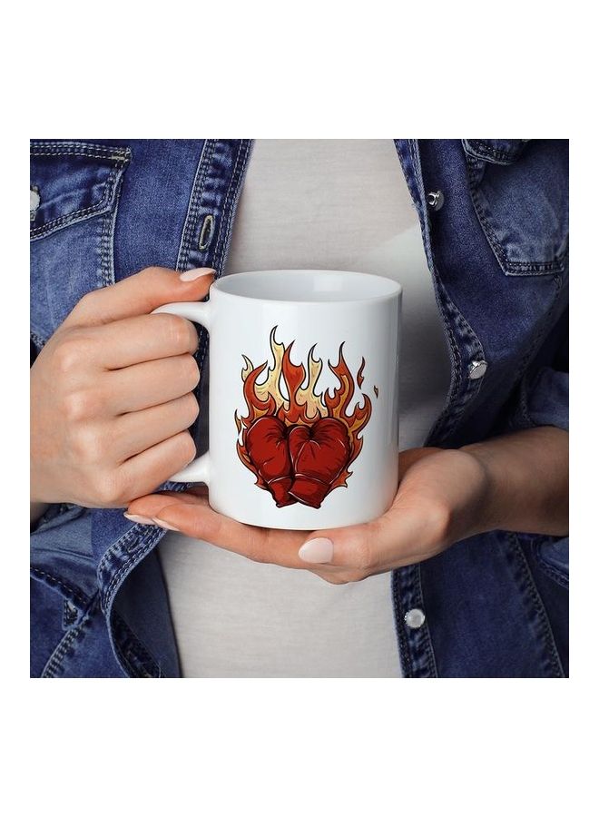 Gloves On Fire Printed Coffee Mug White/Red/Yellow 18cm  - Image 3