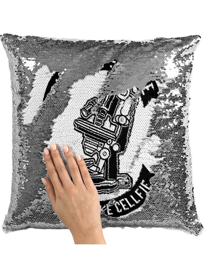 Eat Sleep Science Themed Sequin  Decorative Throw Pillow White/Silver/Black 40x40cm - Image 2