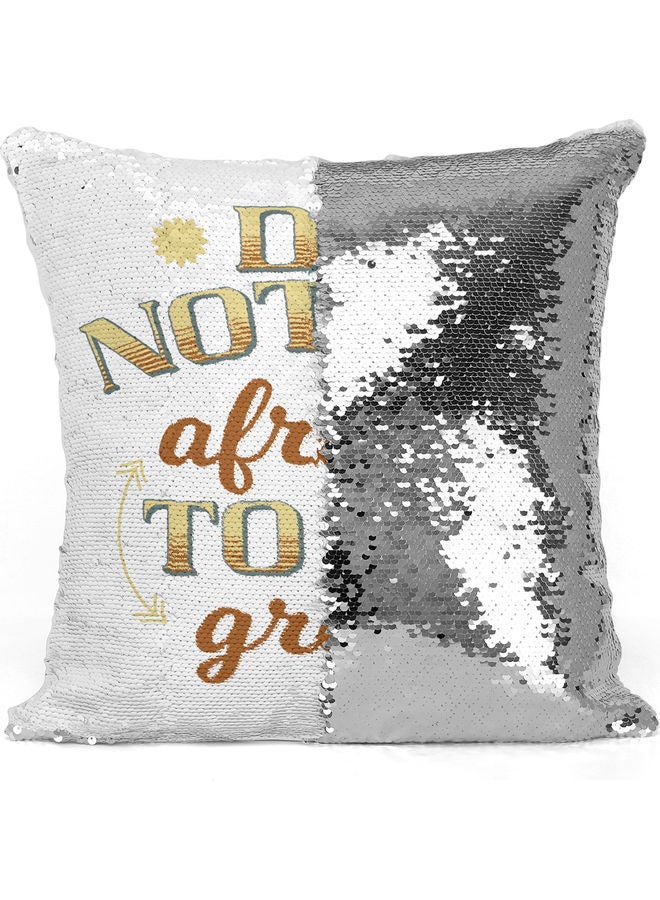 Do Not Be Afraid Quote Sequin Decorative Throw Pillow White/Brown/Silver 40x40cm - Image 3