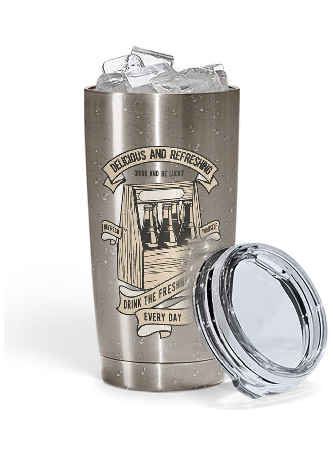 Drink Fresh Everyday Quote Stainless Steel Tumbler With Lid Multicolour - Image 2