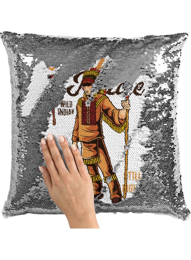 وسادة زينة مزينة بالترتر بتصميم يعبر عن السكان الأصليين أبيض/ فضي/ برتقالي 40x40سم - Image 2