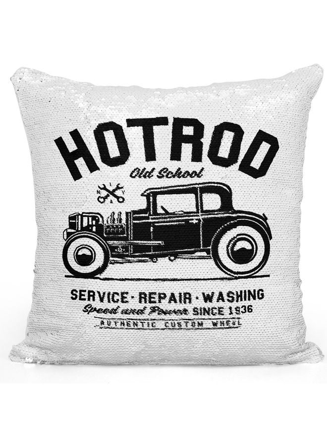 Hot Rod Sequin Decorative Throw Pillow White/Black/Silver 40x40cm - Image 1
