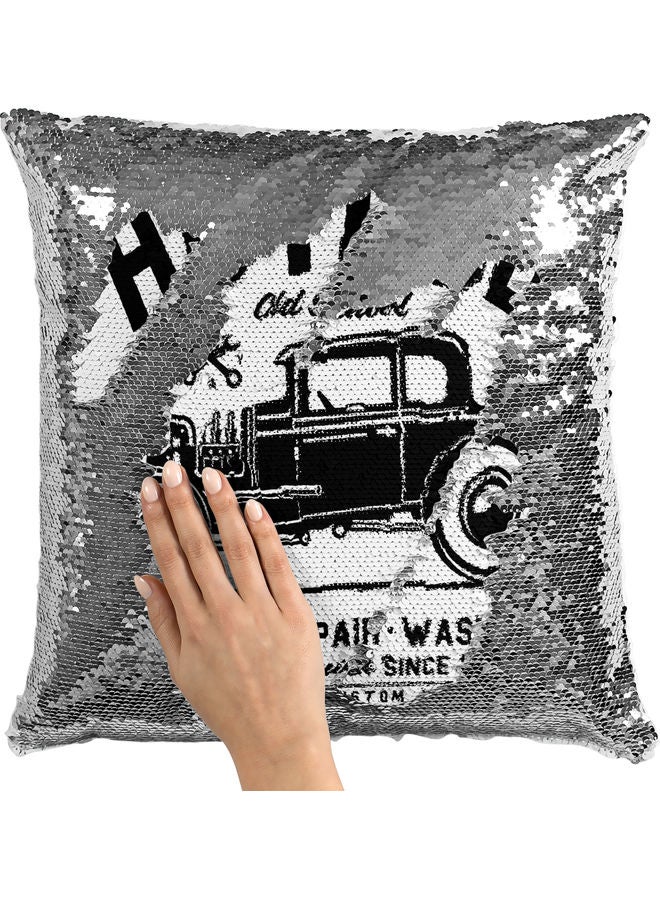 Hot Rod Sequin Decorative Throw Pillow White/Black/Silver 40x40cm - Image 2