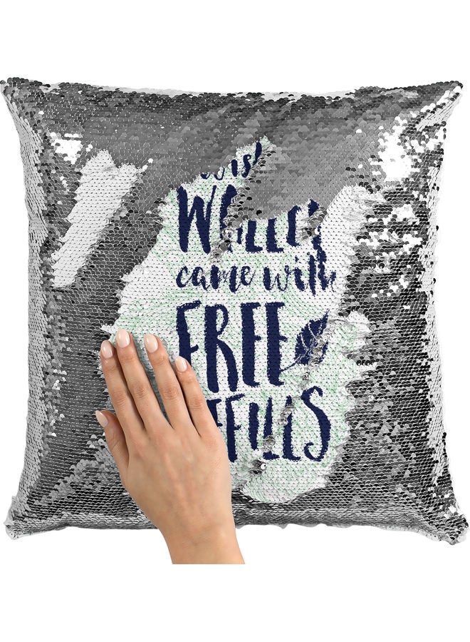 My Wallet Quote Sequin Decorative Throw Pillow White/Blue/Silver 40x40cm - Image 2