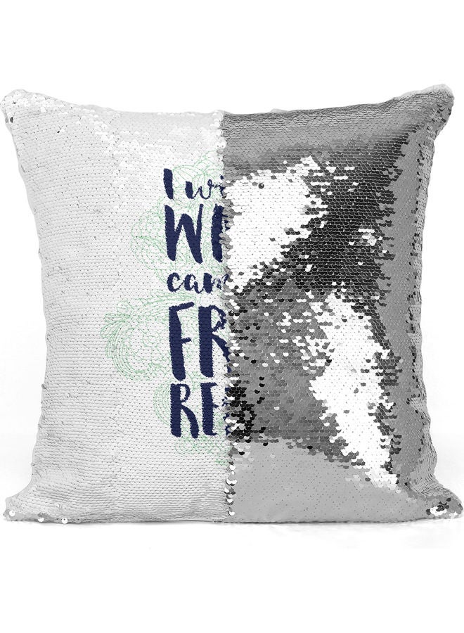 My Wallet Quote Sequin Decorative Throw Pillow White/Blue/Silver 40x40cm - Image 3