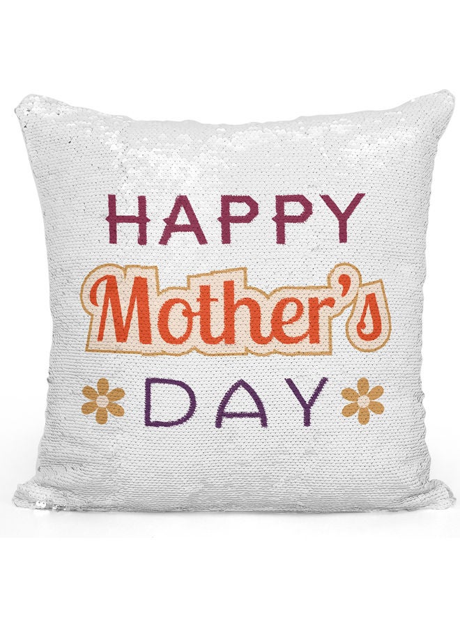 وسادة زينة مزينة بالترتر مطبوع عليها عبارة "Happy Mother's Day" أبيض/فضي/أحمر 40x40سم - Image 1