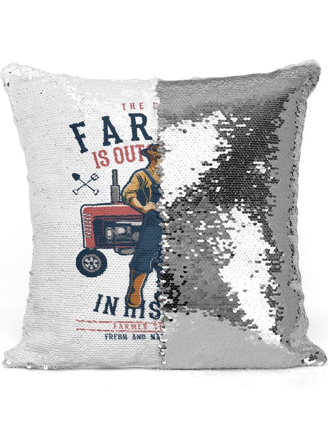 Farmer Gift Themed Sequin Decorative Throw Pillow White/Silver/Blue 40x40cm - Image 3