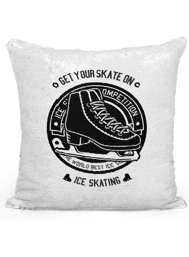 Get Your Skate On Sequin Decorative Throw Pillow White/Silver/Black 40x40cm - Image 1