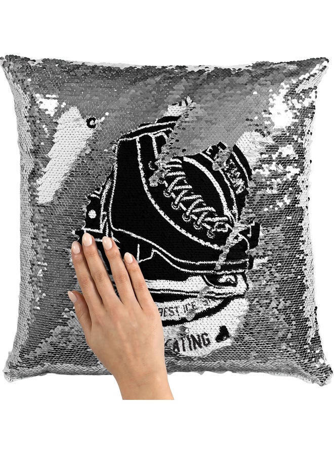 Get Your Skate On Sequin Decorative Throw Pillow White/Silver/Black 40x40cm - Image 2