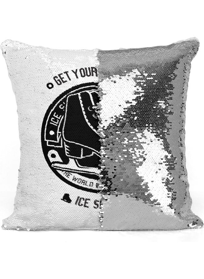 Get Your Skate On Sequin Decorative Throw Pillow White/Silver/Black 40x40cm - Image 3