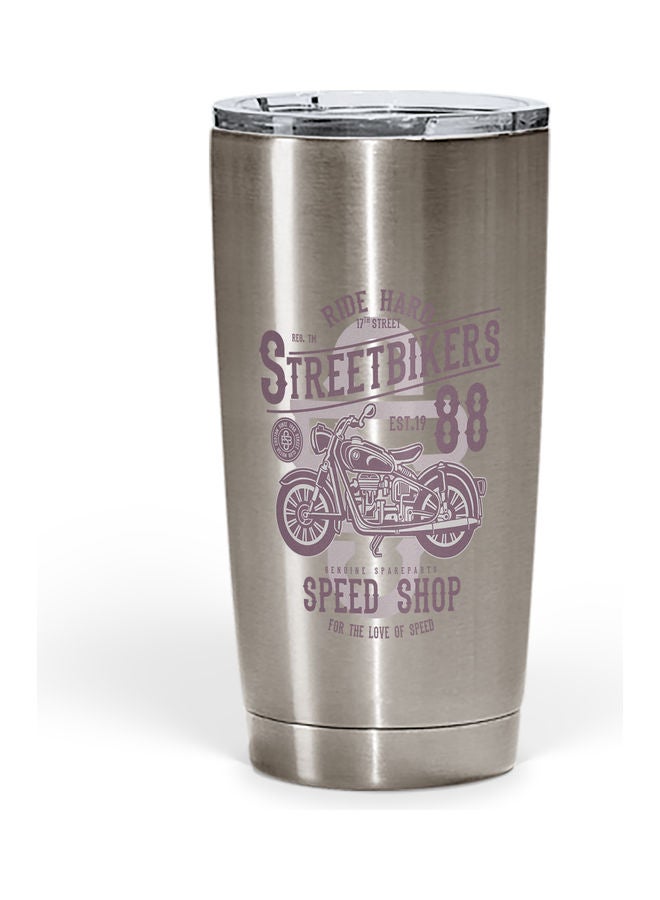 Streetbikers Printed Tumbler With Lid Silver/Purple - Image 1