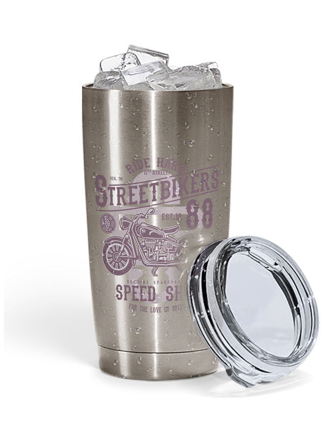 Streetbikers Printed Tumbler With Lid Silver/Purple - Image 2
