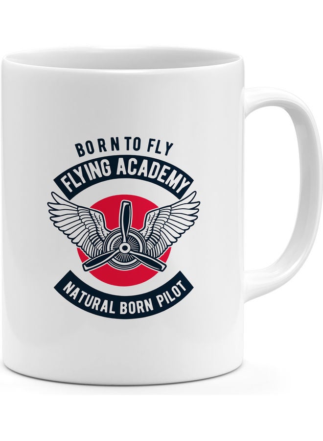 مج قهوة بطبعة تصميم عن أكاديمية الطيران وعبارة "Flying Academy" أبيض/ أسود/ أحمر - Image 1