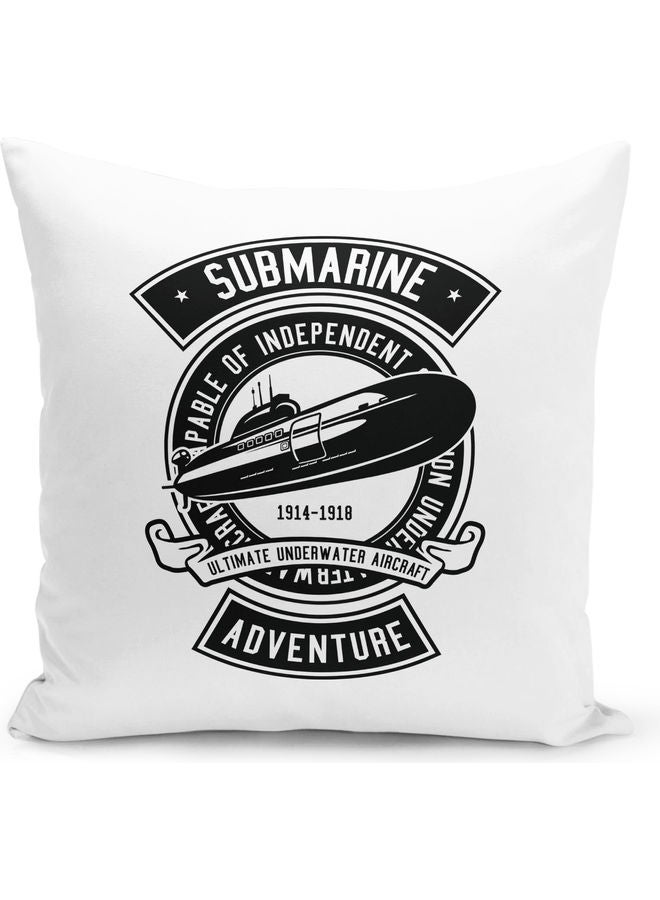 وسادة للزينة بطبعة عبارة "sub marine" وصورة غواصة أبيض/ أسود - Image 1