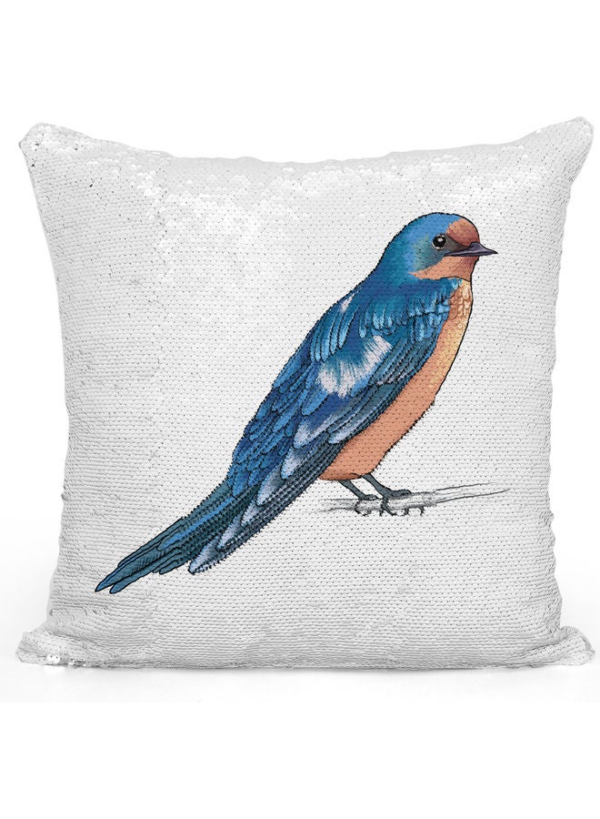 Realistic Bird Themed  Sequin Decorative Throw Pillow White/Blue/Brown 40x40cm - Image 1