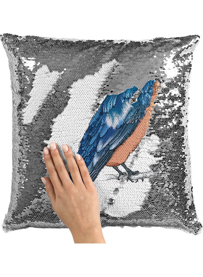 Realistic Bird Themed  Sequin Decorative Throw Pillow White/Blue/Brown 40x40cm - Image 2