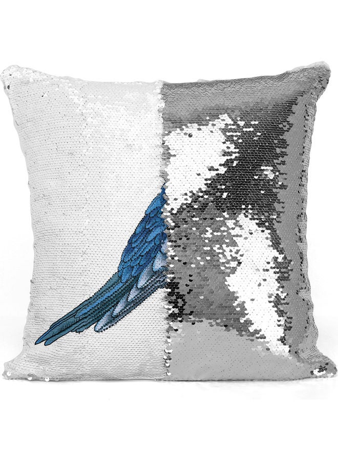 Realistic Bird Themed  Sequin Decorative Throw Pillow White/Blue/Brown 40x40cm - Image 3