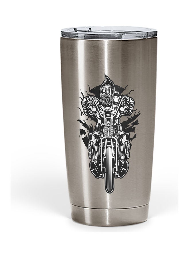 Face Mask Biker Stainless Steel Tumbler With Lid Silver/Black - Image 1